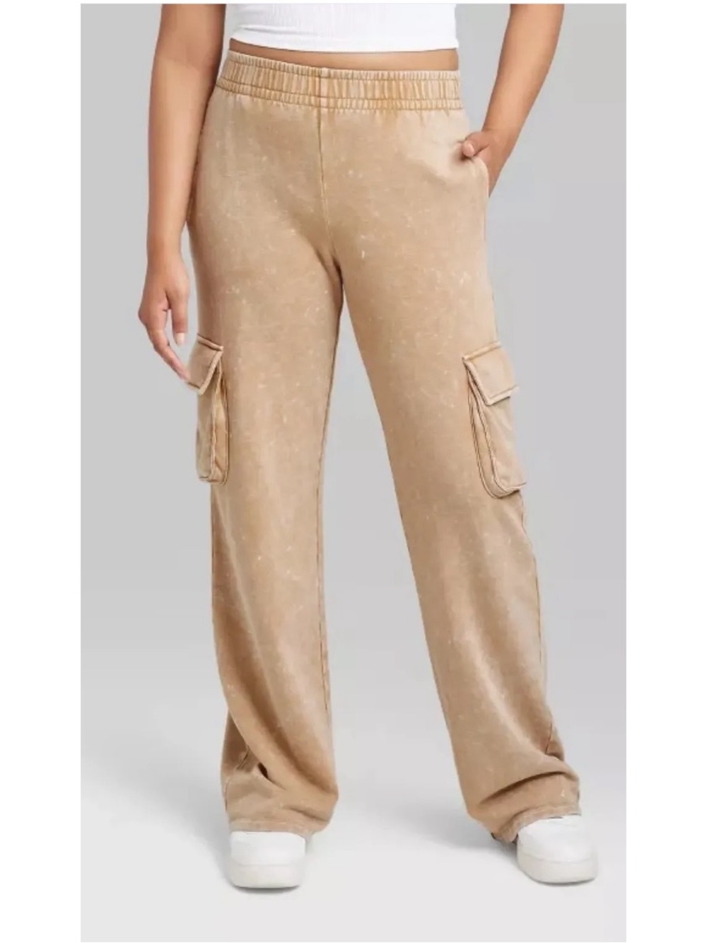 Wild Fable high-rise wide-leg cargo sweatpants featuring a mineral wash, side XL